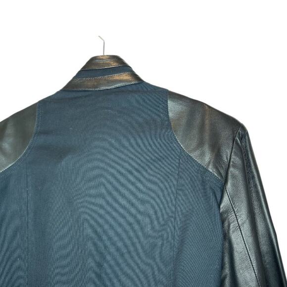 Rock and Republic Jacket Women's Small Leather Cotton Canvas Black Bomber - Picture 4 of 11